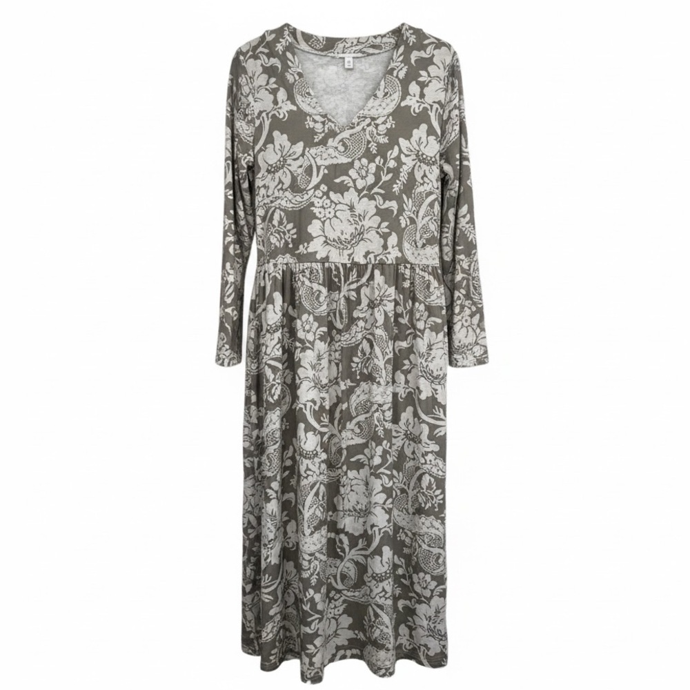 Bohemian long sleeve floral maxi dress, large